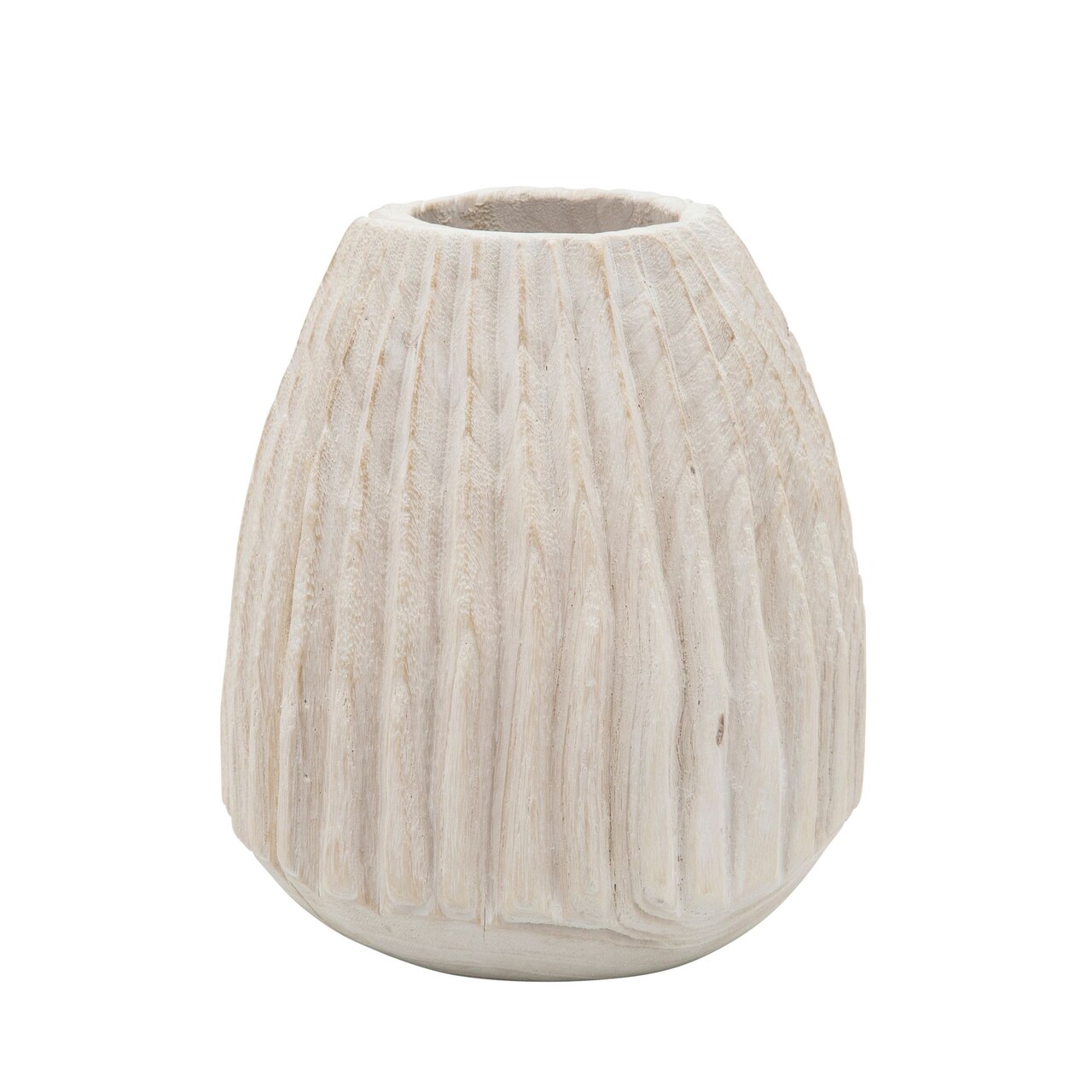 Kingston Living 8" White Paulownia Wood Cylindrical Ridged Vase